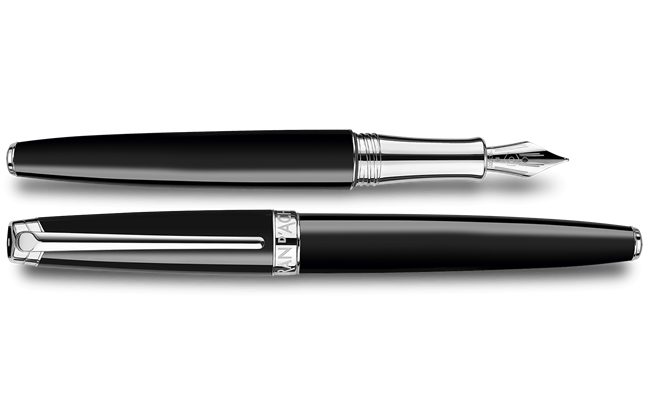 Penna Stilografica LÉMAN™ EBONY NERA Placcata Argento Rodiato