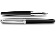 Silver-Plated, Rhodium-Coated LÉMAN BICOLOR Black Roller Pen