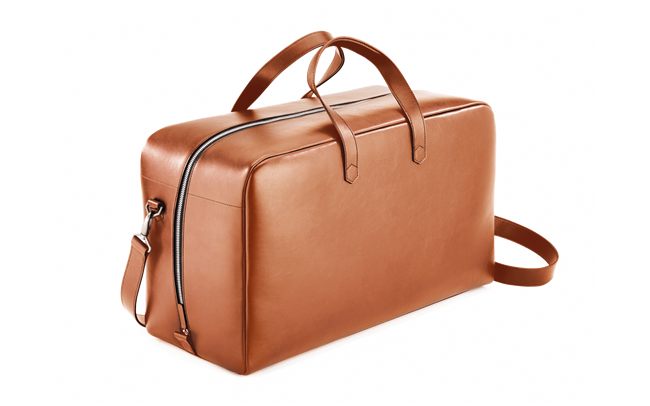 BEIGE LEATHER WEEKEND TRAVEL BAG