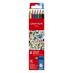 Cardboard Box of 6 Water-Soluble Colour Pencils SCHOOL LINE